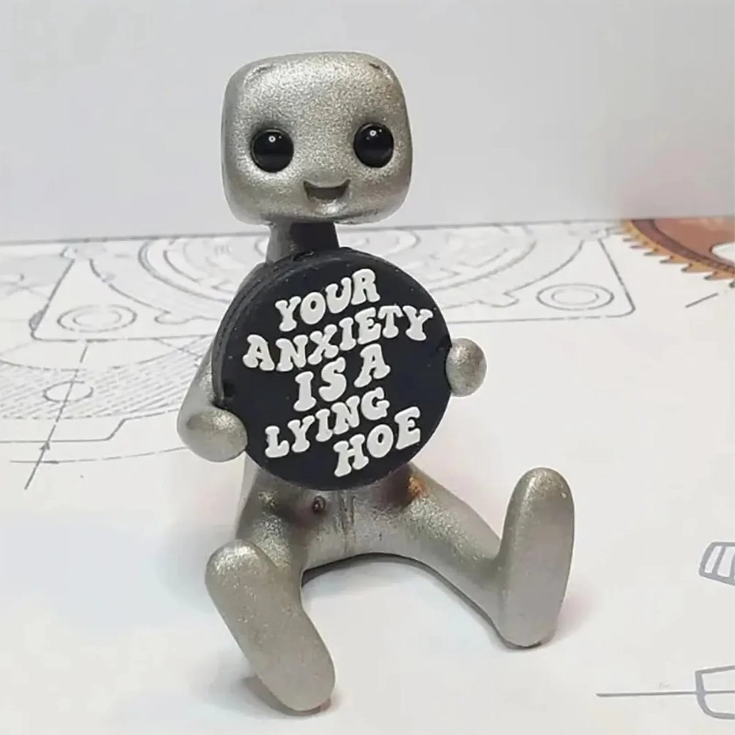 Your Anxiety Is A Lying H*e Robot Figurine, Art Toy Mental Health Desk Christmas Decorations And