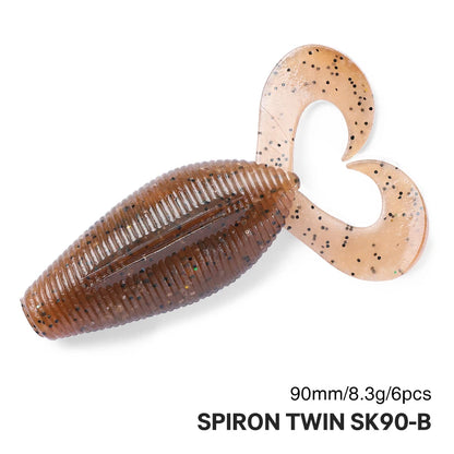 TSURINOYA Twin Tail Creature Bait SPIRON TWIN 90mm 8.5g 6pcs Soft Plastic Bait Gurled Tail Grub Soft Fishing Lure For Bass Game