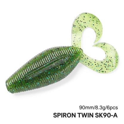 TSURINOYA Twin Tail Creature Bait SPIRON TWIN 90mm 8.5g 6pcs Soft Plastic Bait Gurled Tail Grub Soft Fishing Lure For Bass Game