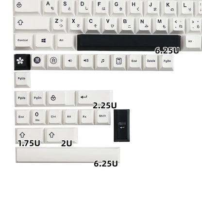 129 Keys black and White Japanese Keycaps Cherry Profile PBT Dye Sublimation Mechanical Keyboard Keycap For MX Switch 61/64/68