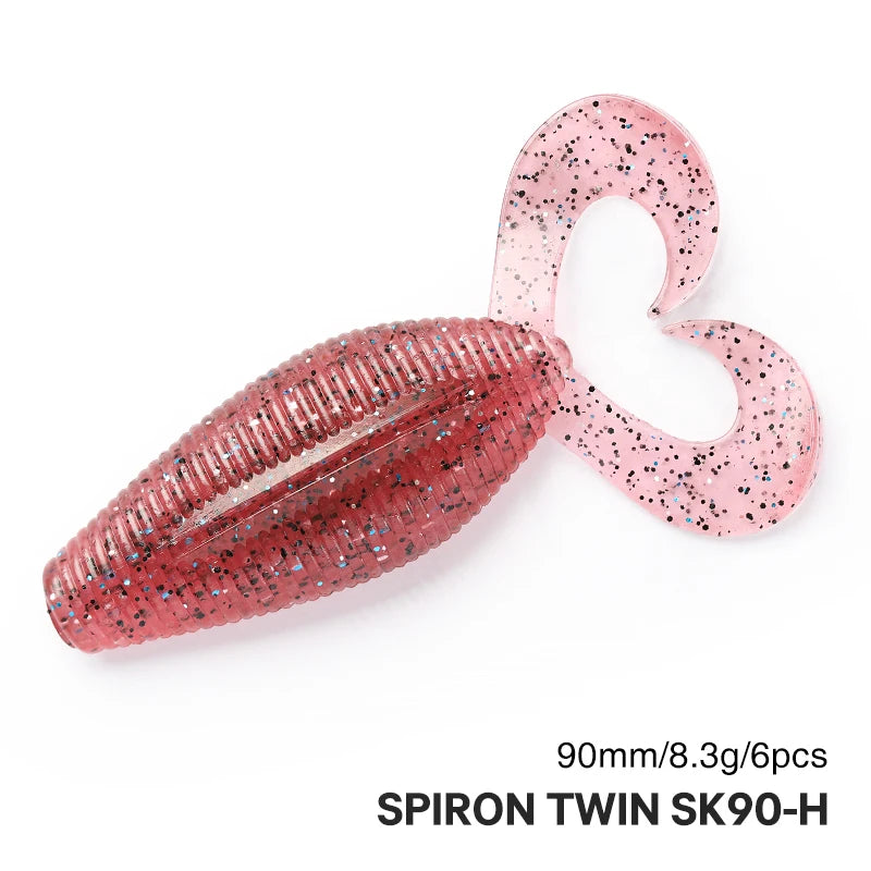 TSURINOYA Twin Tail Creature Bait SPIRON TWIN 90mm 8.5g 6pcs Soft Plastic Bait Gurled Tail Grub Soft Fishing Lure For Bass Game