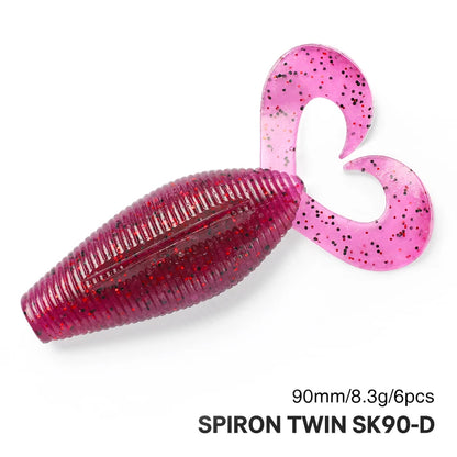 TSURINOYA Twin Tail Creature Bait SPIRON TWIN 90mm 8.5g 6pcs Soft Plastic Bait Gurled Tail Grub Soft Fishing Lure For Bass Game