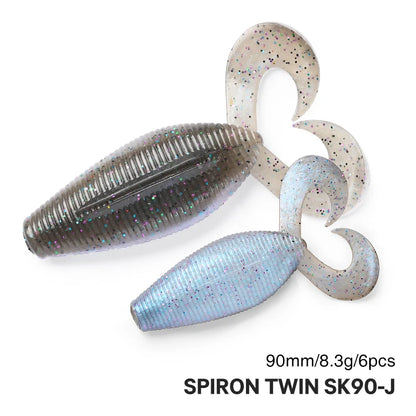 TSURINOYA Twin Tail Creature Bait SPIRON TWIN 90mm 8.5g 6pcs Soft Plastic Bait Gurled Tail Grub Soft Fishing Lure For Bass Game