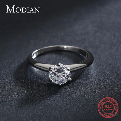 Modian New 100% 925 Sterling Silver Shine Classic AAAAA Zircon Fashion Ring For Women Wedding Fine Jewelry With Free Box Anillo