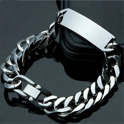 8.66" High Polished Silver Color Bracelet Stainless Steel Mens ID Link Bracelet Double Cuban Curb Chain Cool Men's Jewelry