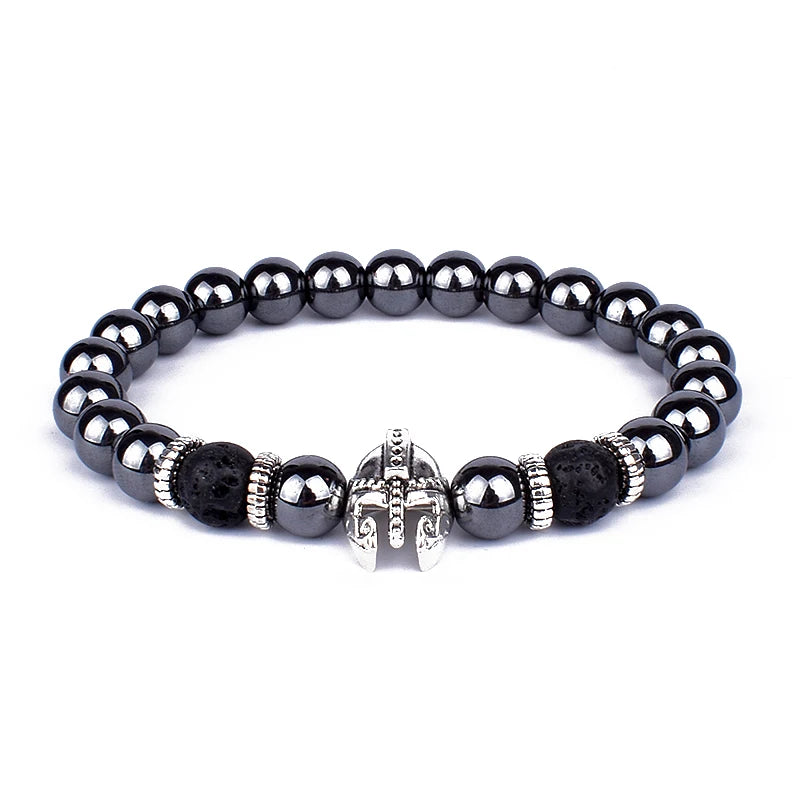 Vintage Hematite Owl Charm Bracelets Men Lava Stone Crown Warrior Helmet Bracelets & Bangles for Women Friendship Jewelry Gift