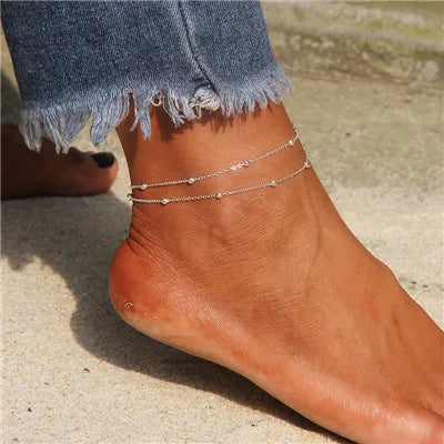 Simple Heart Ankle Layering Pendant Anklet Beaded Foot Jewelry Summer Beach Anklets On Foot Ankle Bracelets For Women Leg Chain