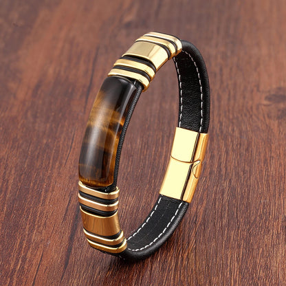 100% Natural Arc Tiger Eye Bracelet For Men Charm Stainless Steel Accessories Bangles 2021 Women Bracelet Fashion Jewelry Gifts