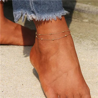 Simple Heart Ankle Layering Pendant Anklet Beaded Foot Jewelry Summer Beach Anklets On Foot Ankle Bracelets For Women Leg Chain