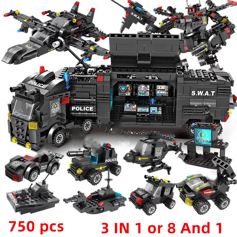 Special Forces SWAT Military Vehicle Car Police Station Bus Sets Building Blocks Kits Helicopters City Arms Truck Arrest Patrol