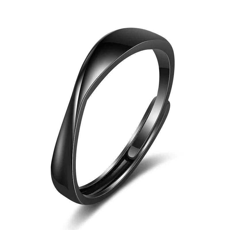 New Fashion Black White Smooth Couple Ring Classic Sun Moon Sign Adjustable Ring for Men Women Wedding Jewelry Valentine's Gift