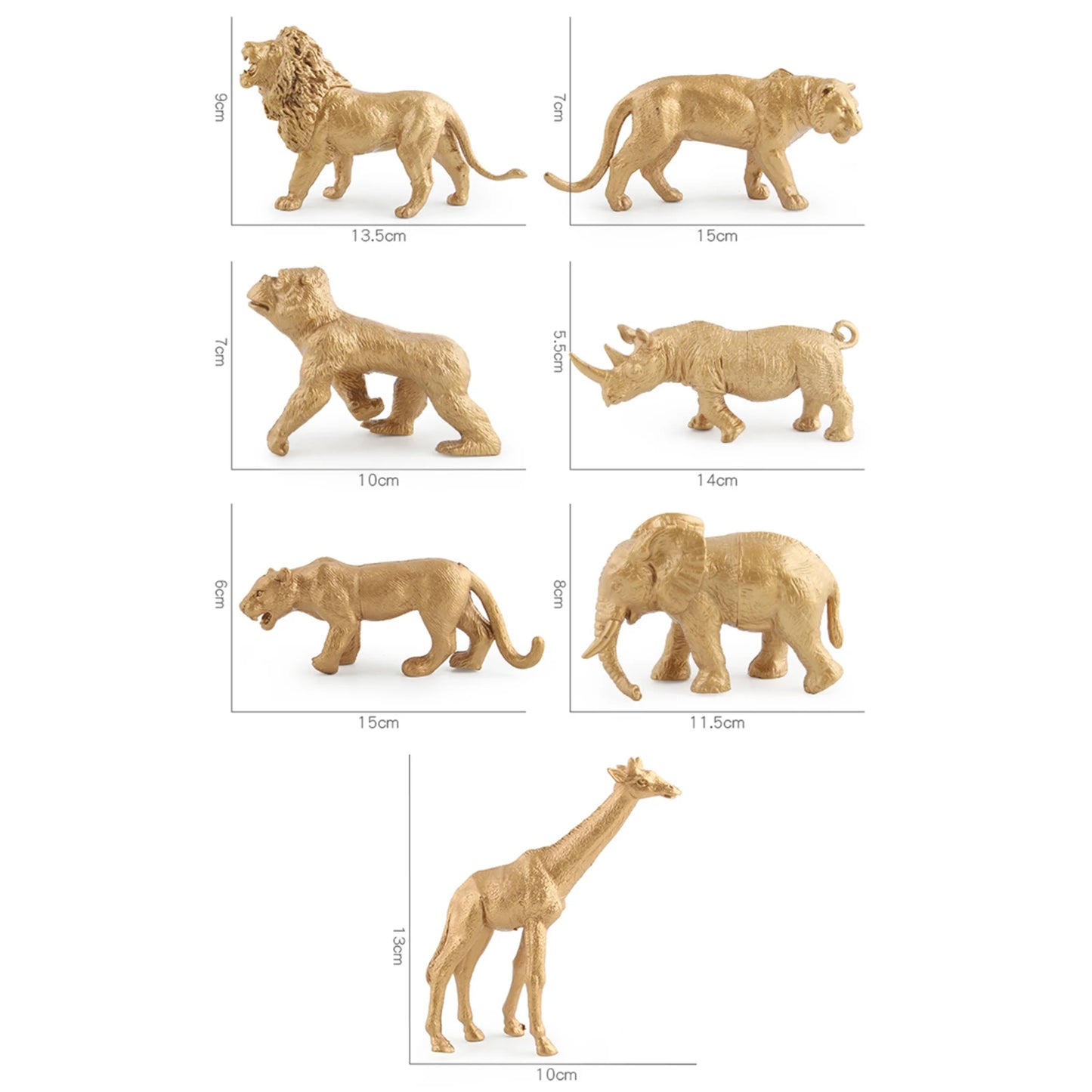 7pcs Wild Animal Figures Simulation Model Figurine Statue Golden Educational Forest Toys for Child's Birthday Gift Home Decor