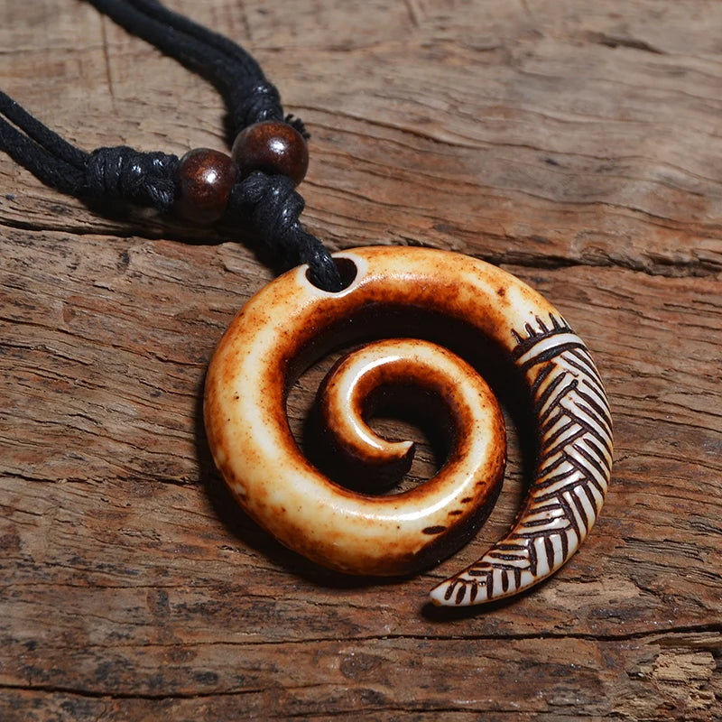 FX016 New Zealand necklace Maori pendant Spiral Koru Choker Retro Jewelry Tribal style Imitation Yak Bone necklace Amulet Gift