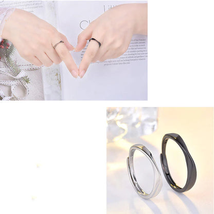 New Fashion Black White Smooth Couple Ring Classic Sun Moon Sign Adjustable Ring for Men Women Wedding Jewelry Valentine's Gift