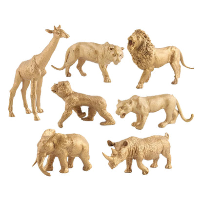 7pcs Wild Animal Figures Simulation Model Figurine Statue Golden Educational Forest Toys for Child's Birthday Gift Home Decor