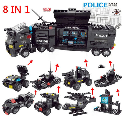 Special Forces SWAT Military Vehicle Car Police Station Bus Sets Building Blocks Kits Helicopters City Arms Truck Arrest Patrol