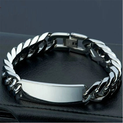 8.66" High Polished Silver Color Bracelet Stainless Steel Mens ID Link Bracelet Double Cuban Curb Chain Cool Men's Jewelry