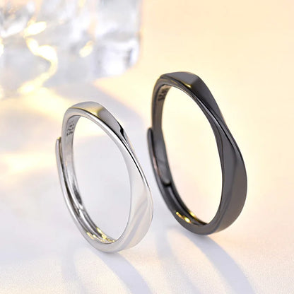 New Fashion Black White Smooth Couple Ring Classic Sun Moon Sign Adjustable Ring for Men Women Wedding Jewelry Valentine's Gift