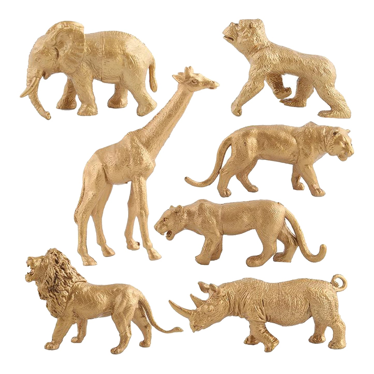 7pcs Wild Animal Figures Simulation Model Figurine Statue Golden Educational Forest Toys for Child's Birthday Gift Home Decor