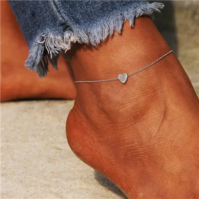 Simple Heart Ankle Layering Pendant Anklet Beaded Foot Jewelry Summer Beach Anklets On Foot Ankle Bracelets For Women Leg Chain