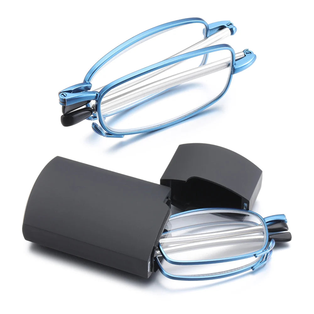 Folding Reading Glasses UnisexTelescopic Legs Rotation Presbyopia Eyeglasses Includes Glasses Case Strength+1.0-4.0