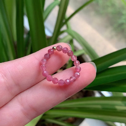 Natural Crystal Rings for Women Small Beads Shiny Quartz Garnets Agates Pink Tourmaline Minimalism Elastic Adjustable Ring Boho