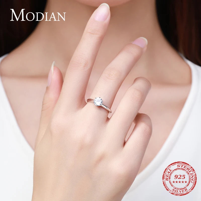 Modian New 100% 925 Sterling Silver Shine Classic AAAAA Zircon Fashion Ring For Women Wedding Fine Jewelry With Free Box Anillo