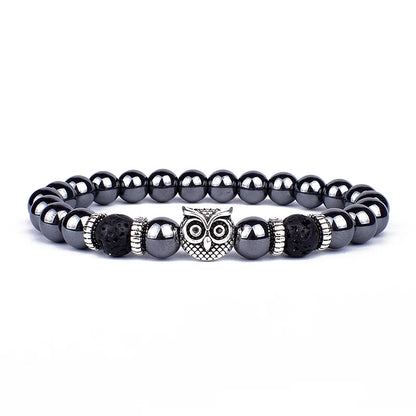 Vintage Hematite Owl Charm Bracelets Men Lava Stone Crown Warrior Helmet Bracelets & Bangles for Women Friendship Jewelry Gift