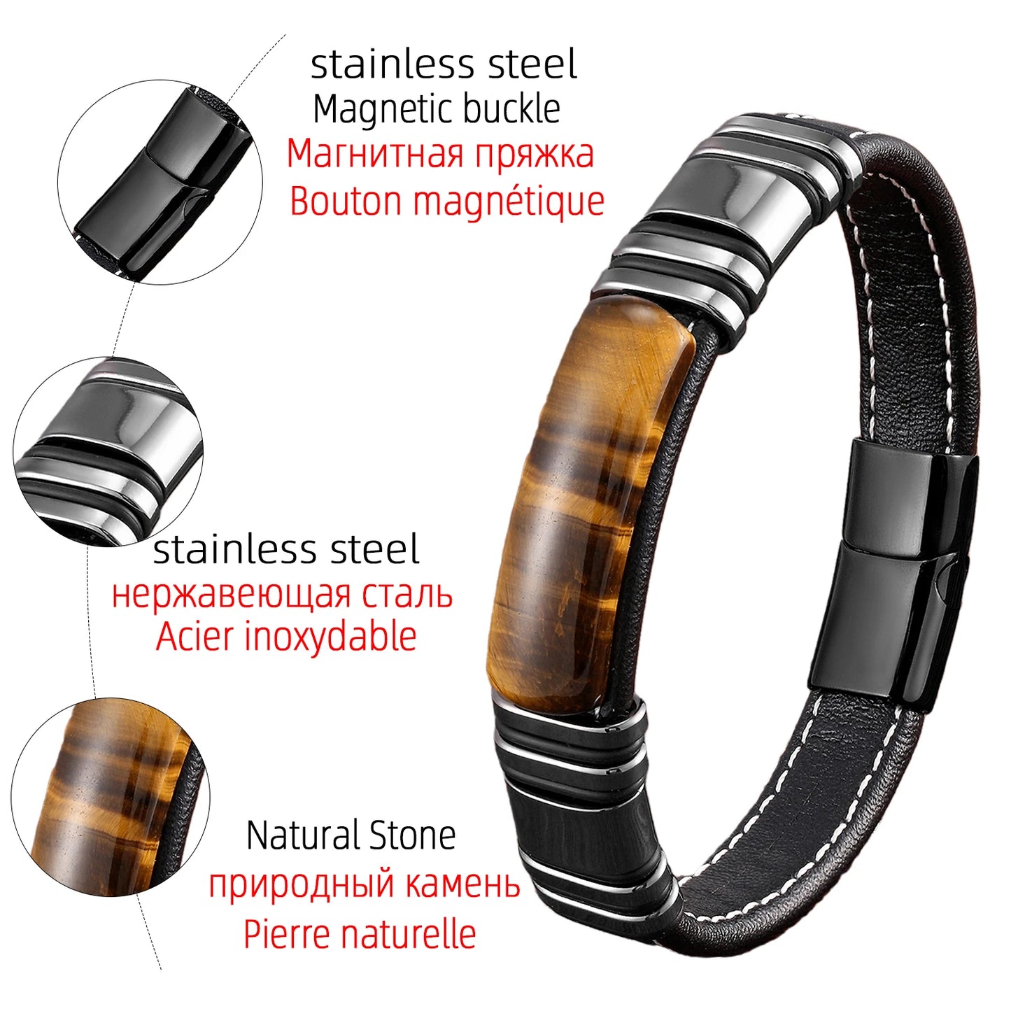 100% Natural Arc Tiger Eye Bracelet For Men Charm Stainless Steel Accessories Bangles 2021 Women Bracelet Fashion Jewelry Gifts