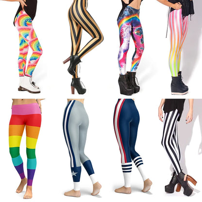 New Sexy Women Legging Rainbow Stripe Printing Fitness leggins Fashion Slim High Waist Leggings Woman Pants Christmas Gift