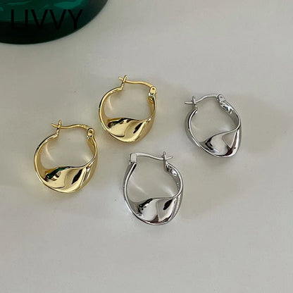 LIVVY Silver Color Simple Creative Smooth Surface With Irregular Contorted Earrings Women Trendy Temperament Jewelry Accessories