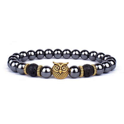 Vintage Hematite Owl Charm Bracelets Men Lava Stone Crown Warrior Helmet Bracelets & Bangles for Women Friendship Jewelry Gift