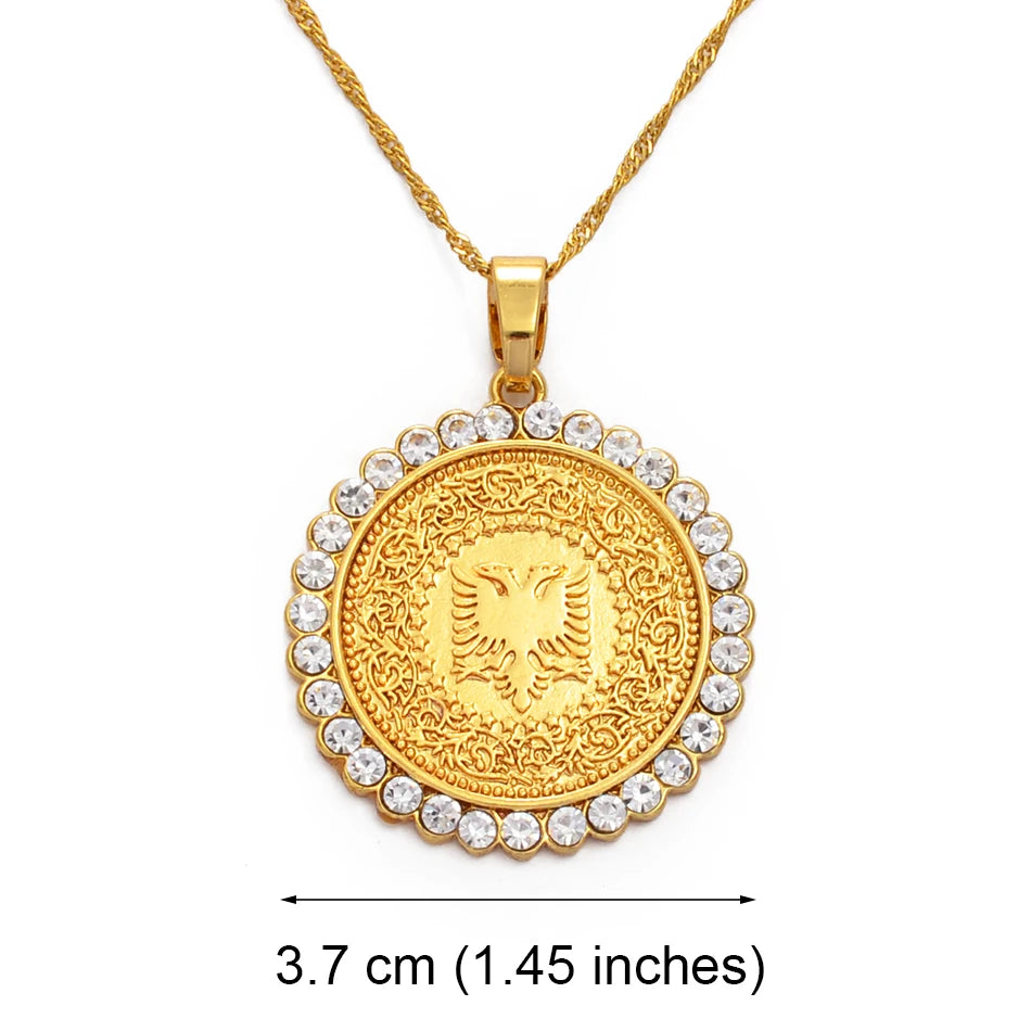 Anniyo Round Albania Eagle Pendant Necklace Gold Color/Silver Color Albanian Charms Jewelry @231606