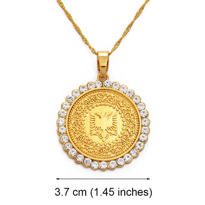 Anniyo Round Albania Eagle Pendant Necklace Gold Color/Silver Color Albanian Charms Jewelry @231606