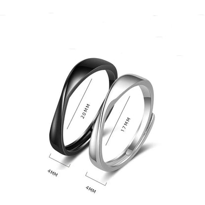 New Fashion Black White Smooth Couple Ring Classic Sun Moon Sign Adjustable Ring for Men Women Wedding Jewelry Valentine's Gift