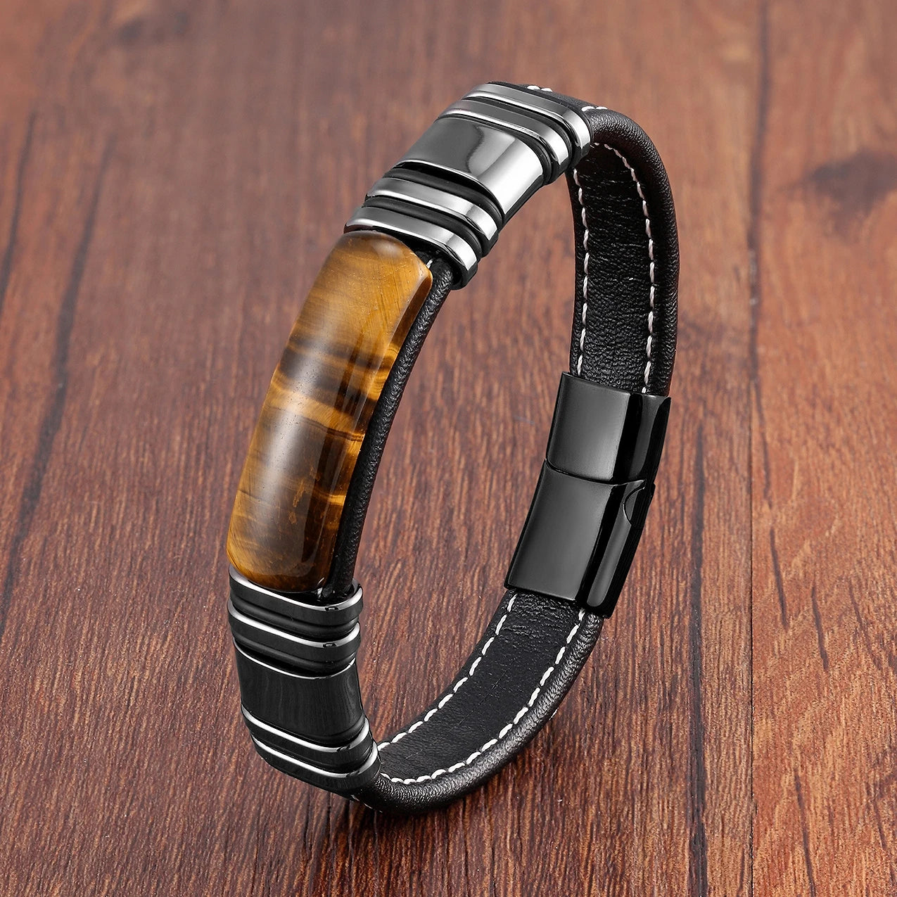 100% Natural Arc Tiger Eye Bracelet For Men Charm Stainless Steel Accessories Bangles 2021 Women Bracelet Fashion Jewelry Gifts