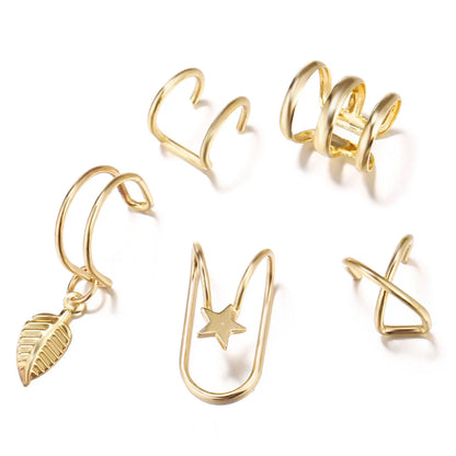 Fashion Leaf Clip Earring For Women Without Piercing Puck Rock Vintage Crystal Star Ear Cuff Girls Jewelry Gifts