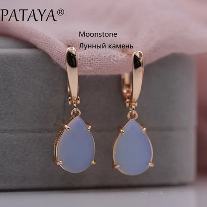 PATAYA New Arrivals Onyx Stripe Water Drop Natural Stone Dangle Long Earrings 585 Rose Gold Color Women Wedding Jewelry Gift