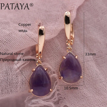 PATAYA New Arrivals Onyx Stripe Water Drop Natural Stone Dangle Long Earrings 585 Rose Gold Color Women Wedding Jewelry Gift