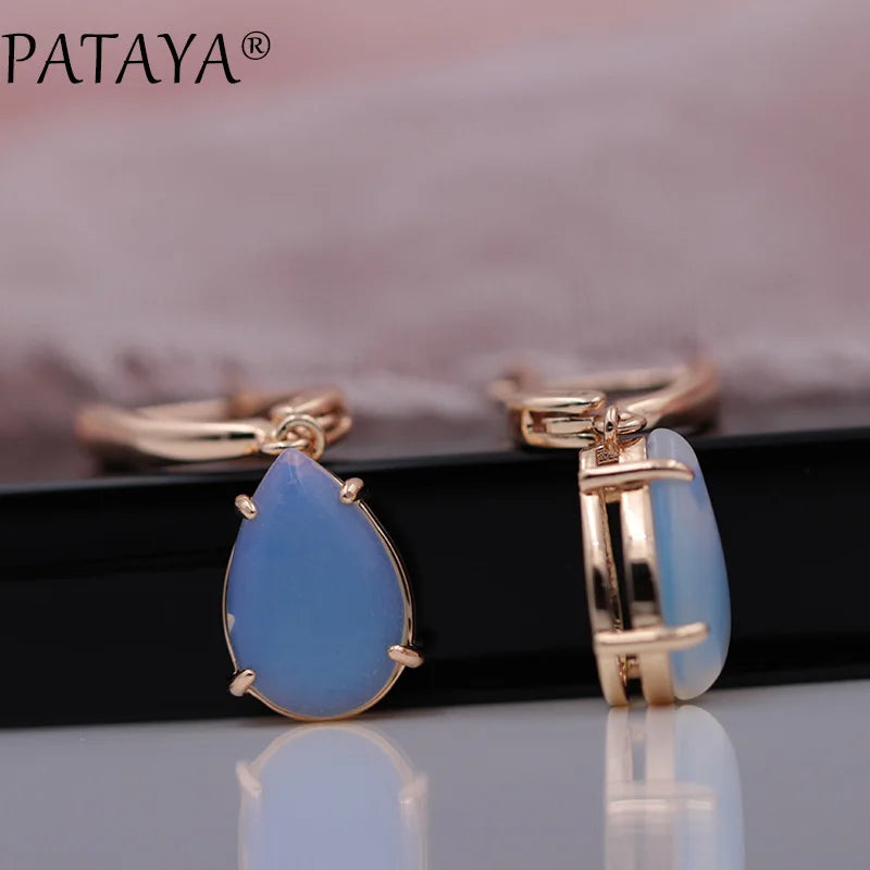 PATAYA New Arrivals Onyx Stripe Water Drop Natural Stone Dangle Long Earrings 585 Rose Gold Color Women Wedding Jewelry Gift