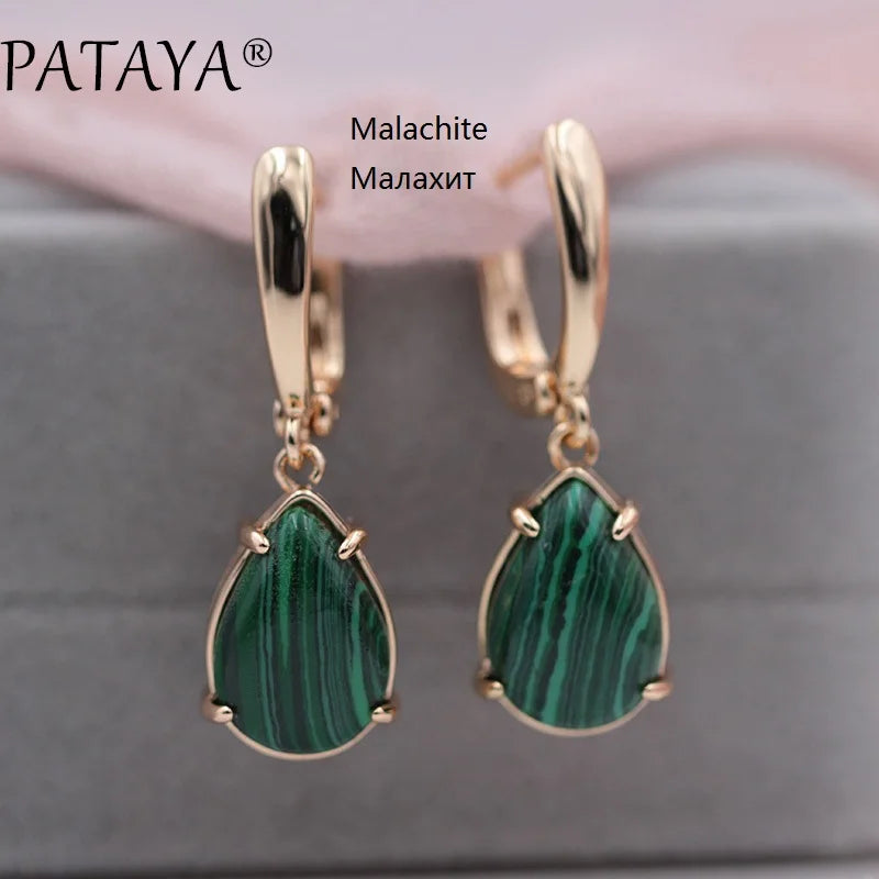 PATAYA New Arrivals Onyx Stripe Water Drop Natural Stone Dangle Long Earrings 585 Rose Gold Color Women Wedding Jewelry Gift