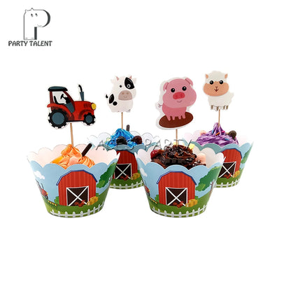 Cake Accessory 24pcs/Lot Farm Animals 12pcs Wrappers 12pcs Toppers For Children Kids Birthday Party Cupcake Decoration