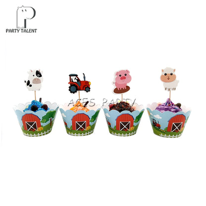 Cake Accessory 24pcs/Lot Farm Animals 12pcs Wrappers 12pcs Toppers For Children Kids Birthday Party Cupcake Decoration