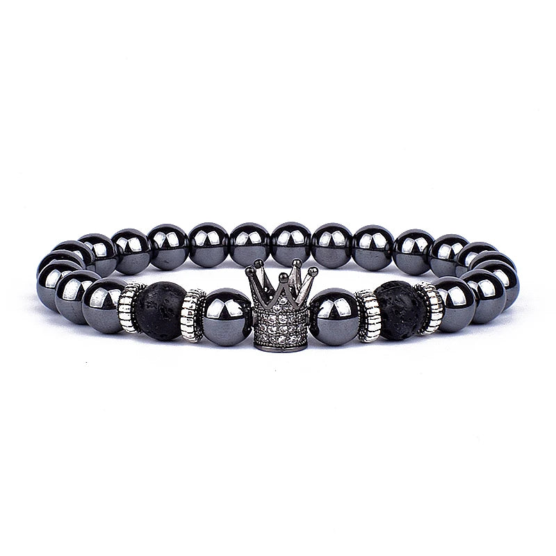 Vintage Hematite Owl Charm Bracelets Men Lava Stone Crown Warrior Helmet Bracelets & Bangles for Women Friendship Jewelry Gift