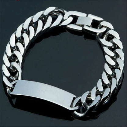 8.66" High Polished Silver Color Bracelet Stainless Steel Mens ID Link Bracelet Double Cuban Curb Chain Cool Men's Jewelry