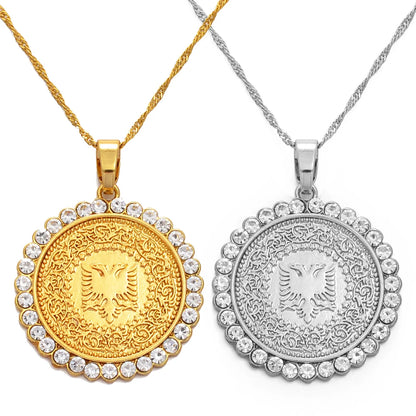 Anniyo Round Albania Eagle Pendant Necklace Gold Color/Silver Color Albanian Charms Jewelry @231606