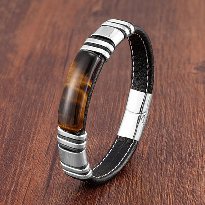 100% Natural Arc Tiger Eye Bracelet For Men Charm Stainless Steel Accessories Bangles 2021 Women Bracelet Fashion Jewelry Gifts