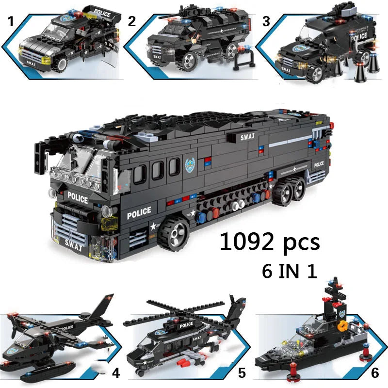 Special Forces SWAT Military Vehicle Car Police Station Bus Sets Building Blocks Kits Helicopters City Arms Truck Arrest Patrol