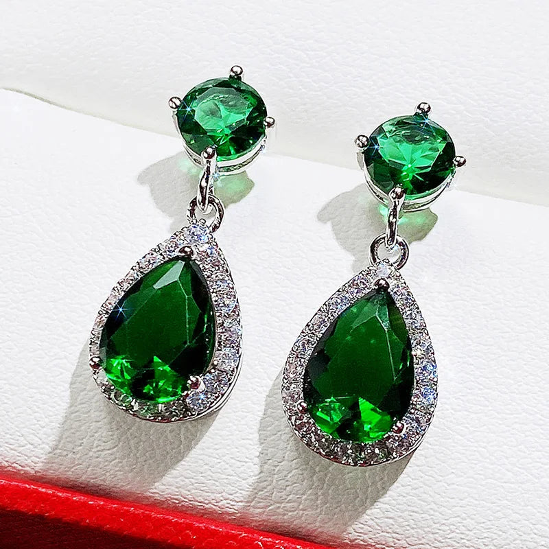 CAOSHI Delicate Women's Drop Earrings Vintage Style Party Accessories with Bright Green Zirconia Elegant Female Jewelry Gift