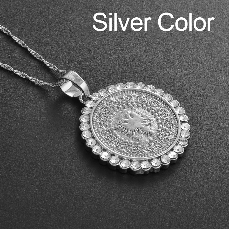 Anniyo Round Albania Eagle Pendant Necklace Gold Color/Silver Color Albanian Charms Jewelry @231606